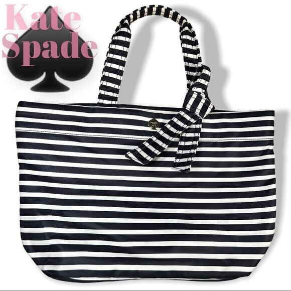 KATE SPADE NEW YORKBarbara Flatiron Nylon Bag Black White Stripe - Picture 3 of 13